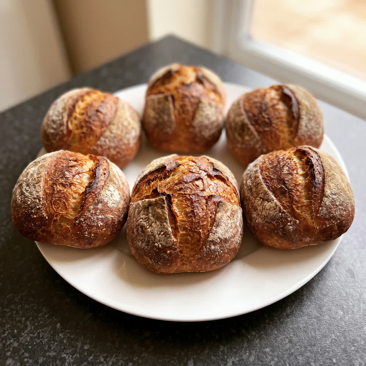 A box of six small sourdough rolls made from slow-fermented dough, baked fresh in Medway